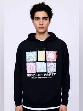 Bioworld My Hero Academia Hooded Sweatshirt Men's Size XL Black Icon Characters